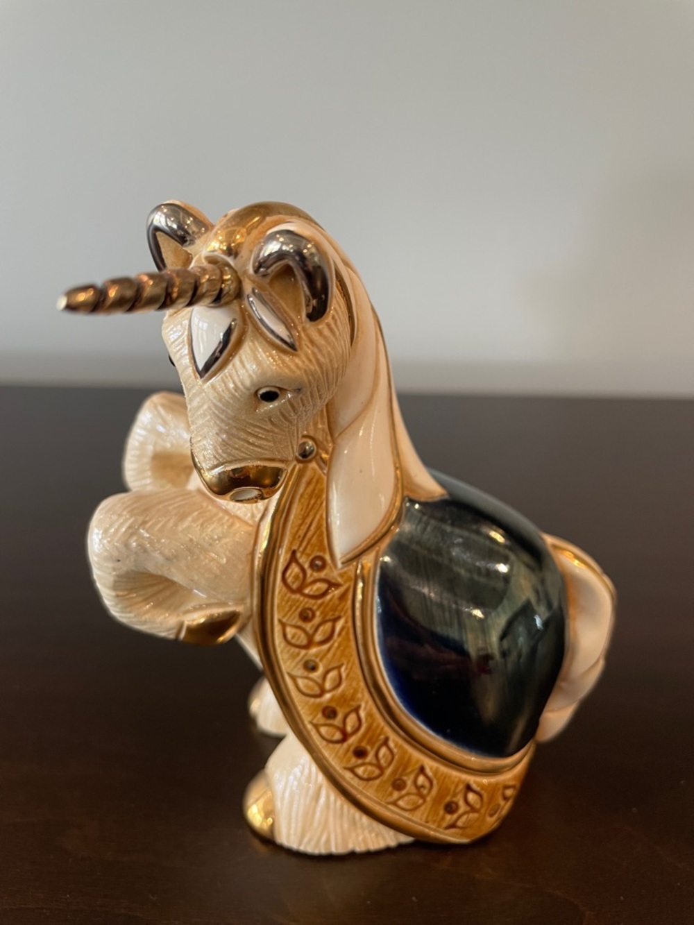 De Rosa Rincoada Ceramic Gold-Accented Unicorn Figurine with Navy Inset